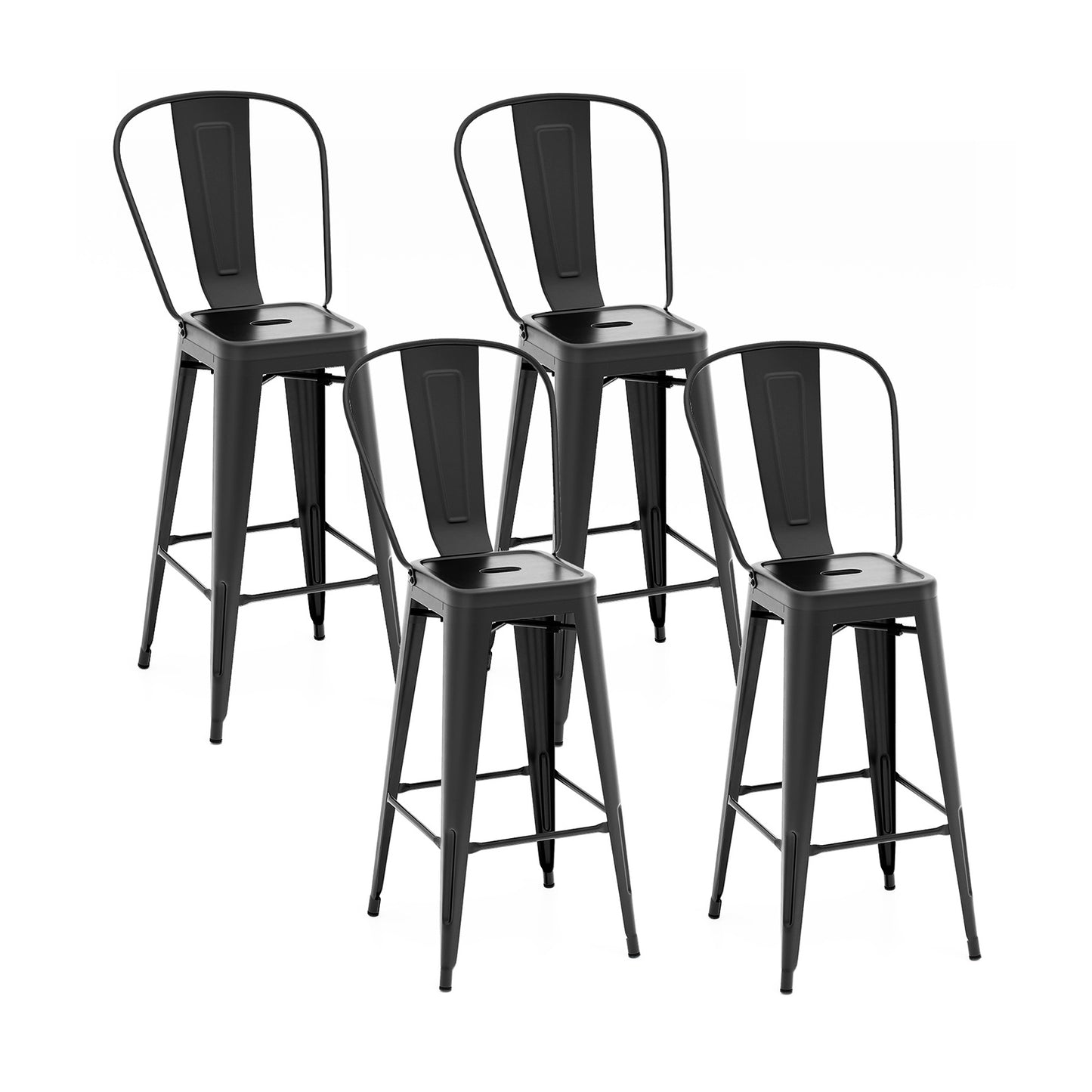Stackable Metal Bar Stools Set of 4 with Removable Backrest