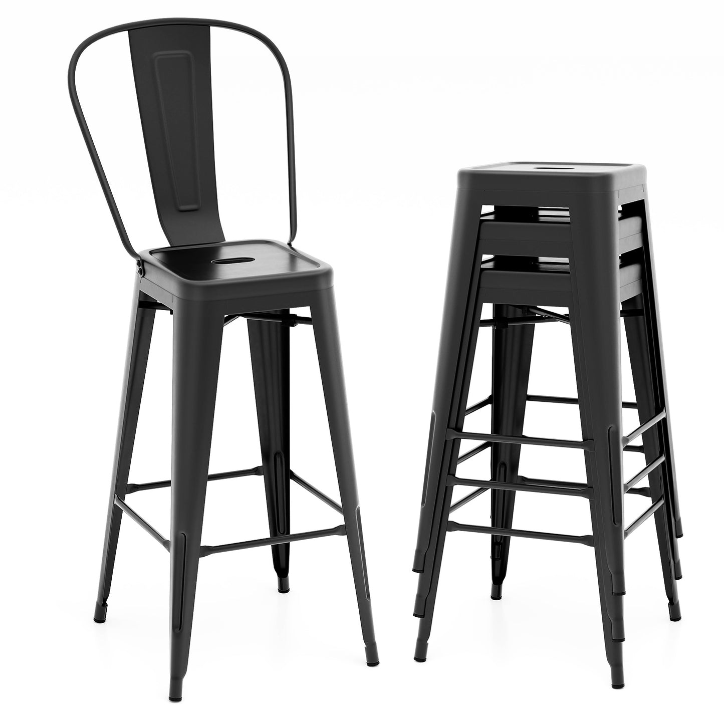 Stackable Metal Bar Stools Set of 4 with Removable Backrest