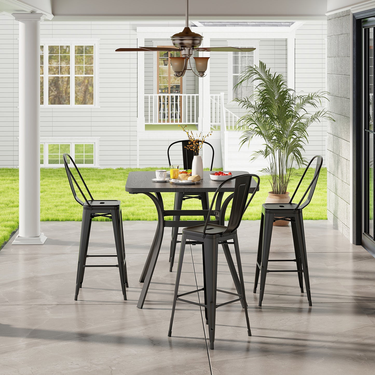 Stackable Metal Bar Stools Set of 4 with Removable Backrest