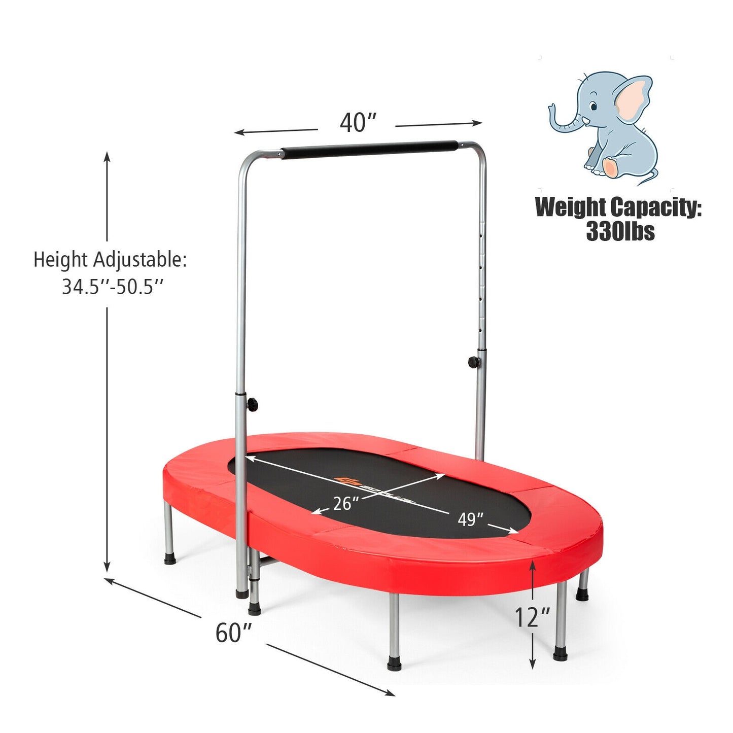 2-Person Foldable Fitness Trampoline with Adjustable Handle