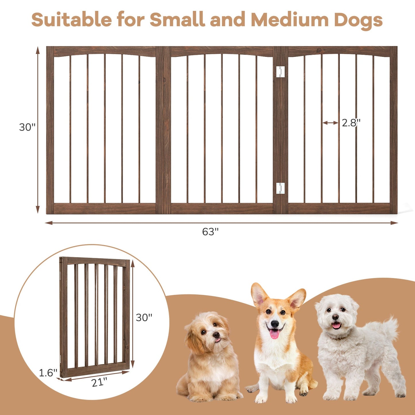 30 Inch Tall Wooden Pet Fence for Cats Small and Medium Dogs