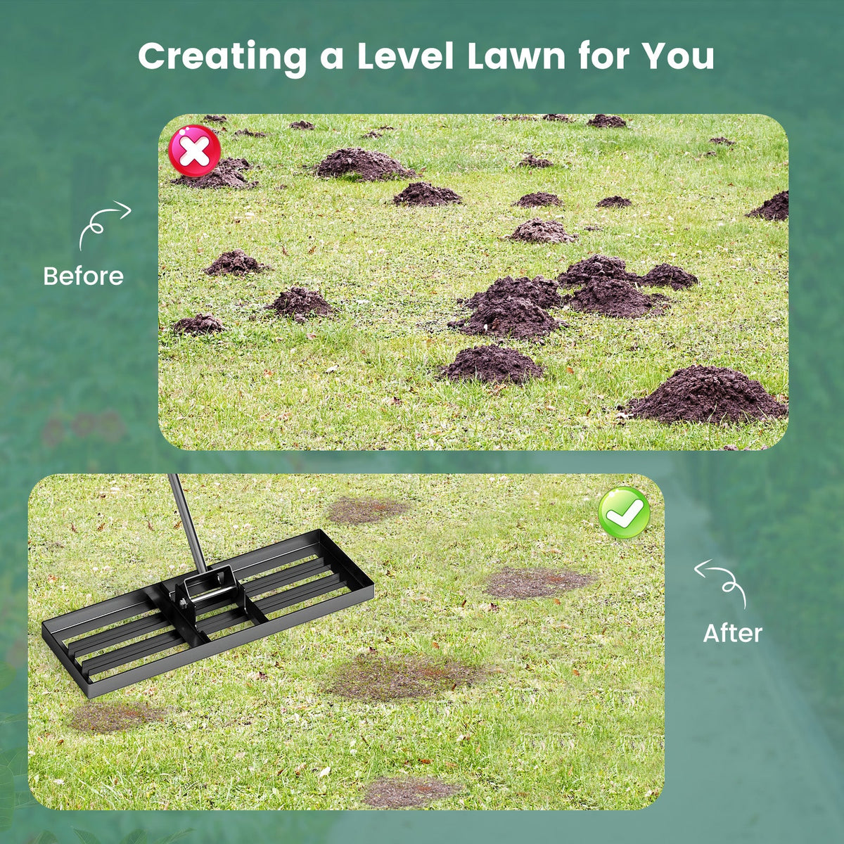 30 x 10 Inch Lawn Leveling Rake with Ergonomic Handle