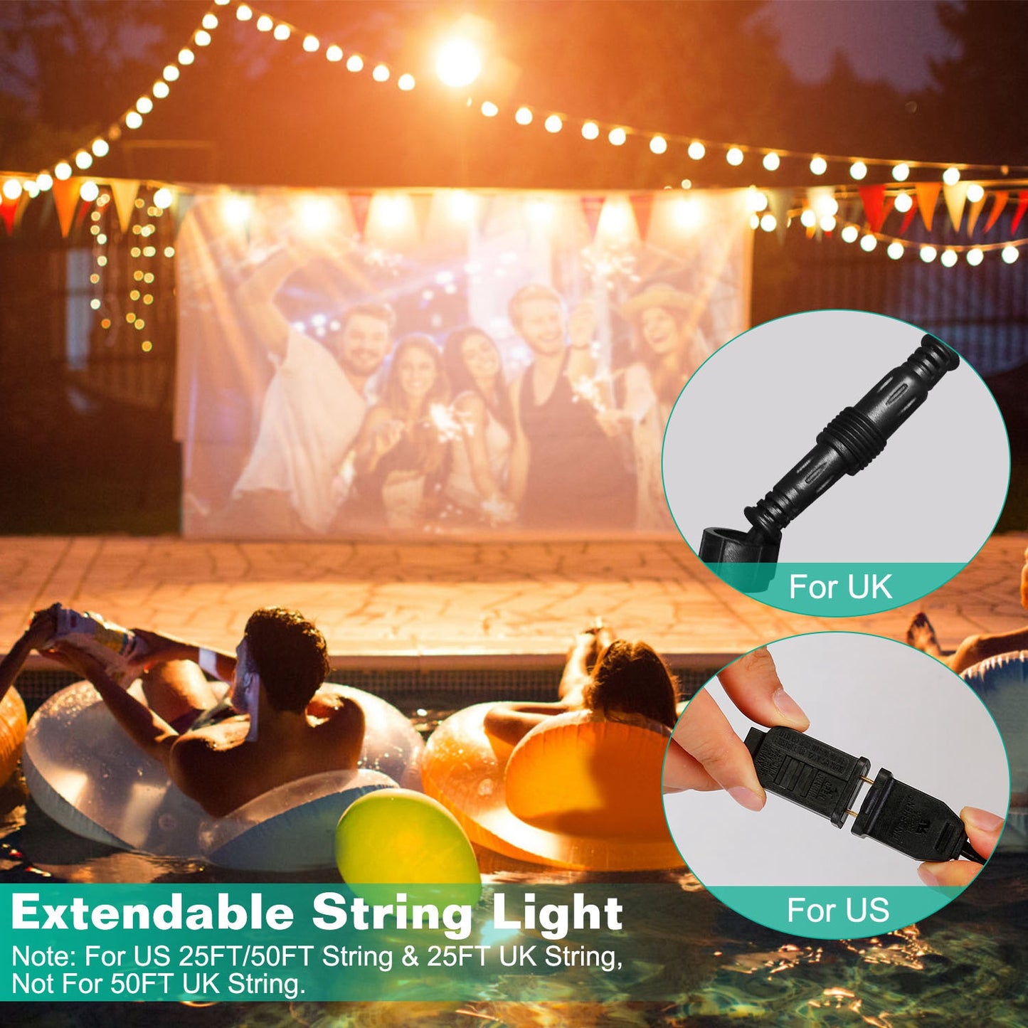 Globe String Lights 25FT Outdoor Indoor with 25 Warm Bulbs