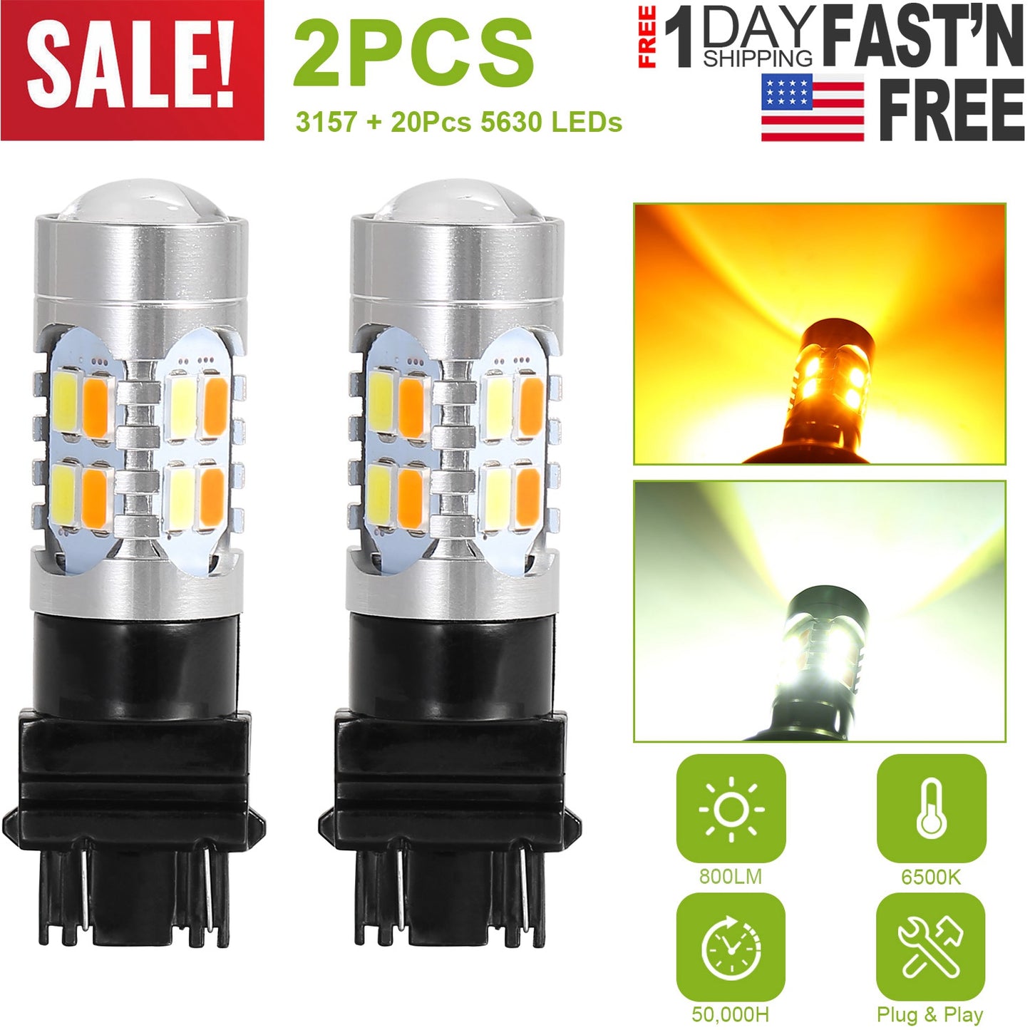 T25 3157 LED Turn Signal Bulbs with Load Resistors (2-Pack)