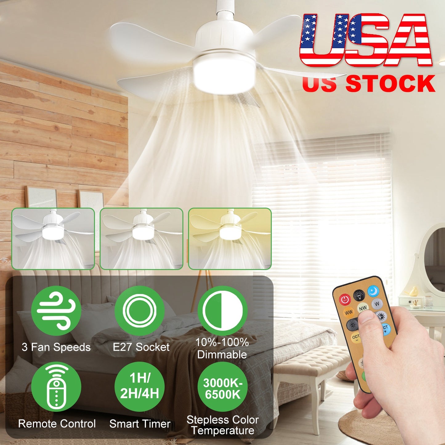 12W LED Ceiling Fan Light with Remote Control & Dimmable