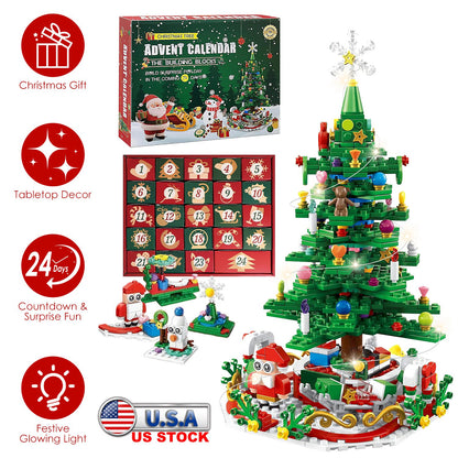Christmas Tree Building Set with LED Lights & 24-Day Calendar