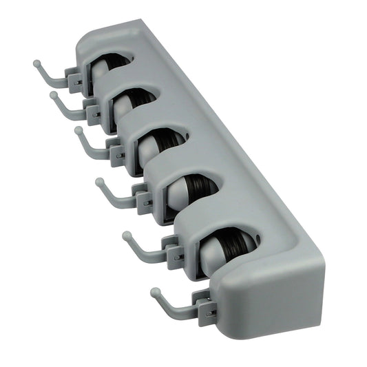 Wall Mount Mop Holder with 5 Slots and 6 Hooks