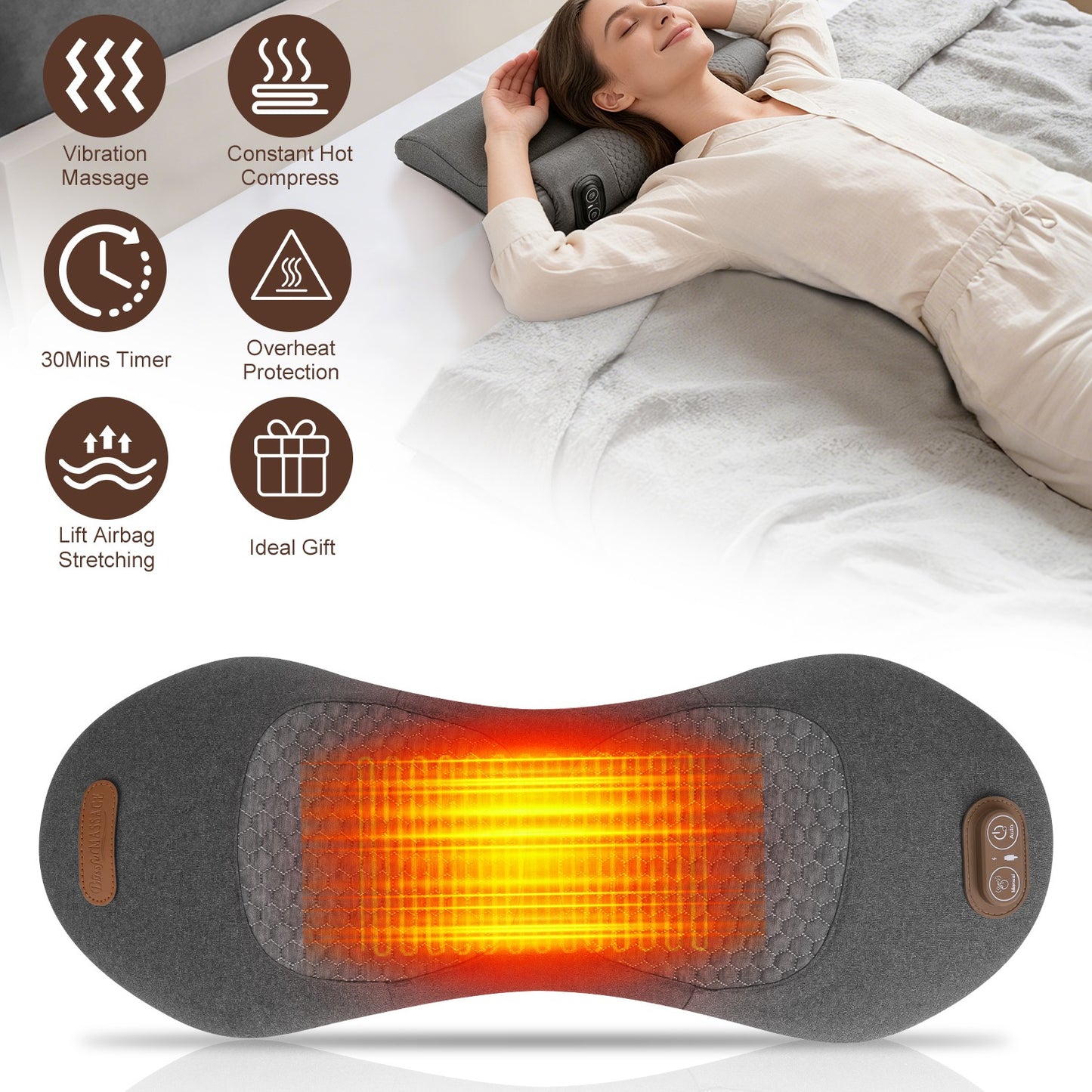 Electric Lumbar Massager Pillow with Heat & Vibration