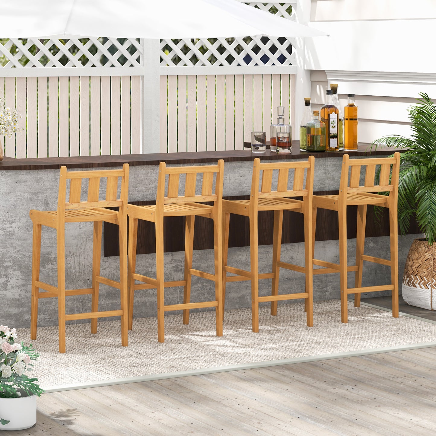 Teak Wood Bar Chair 30 Inch with Footrest and Backrest
