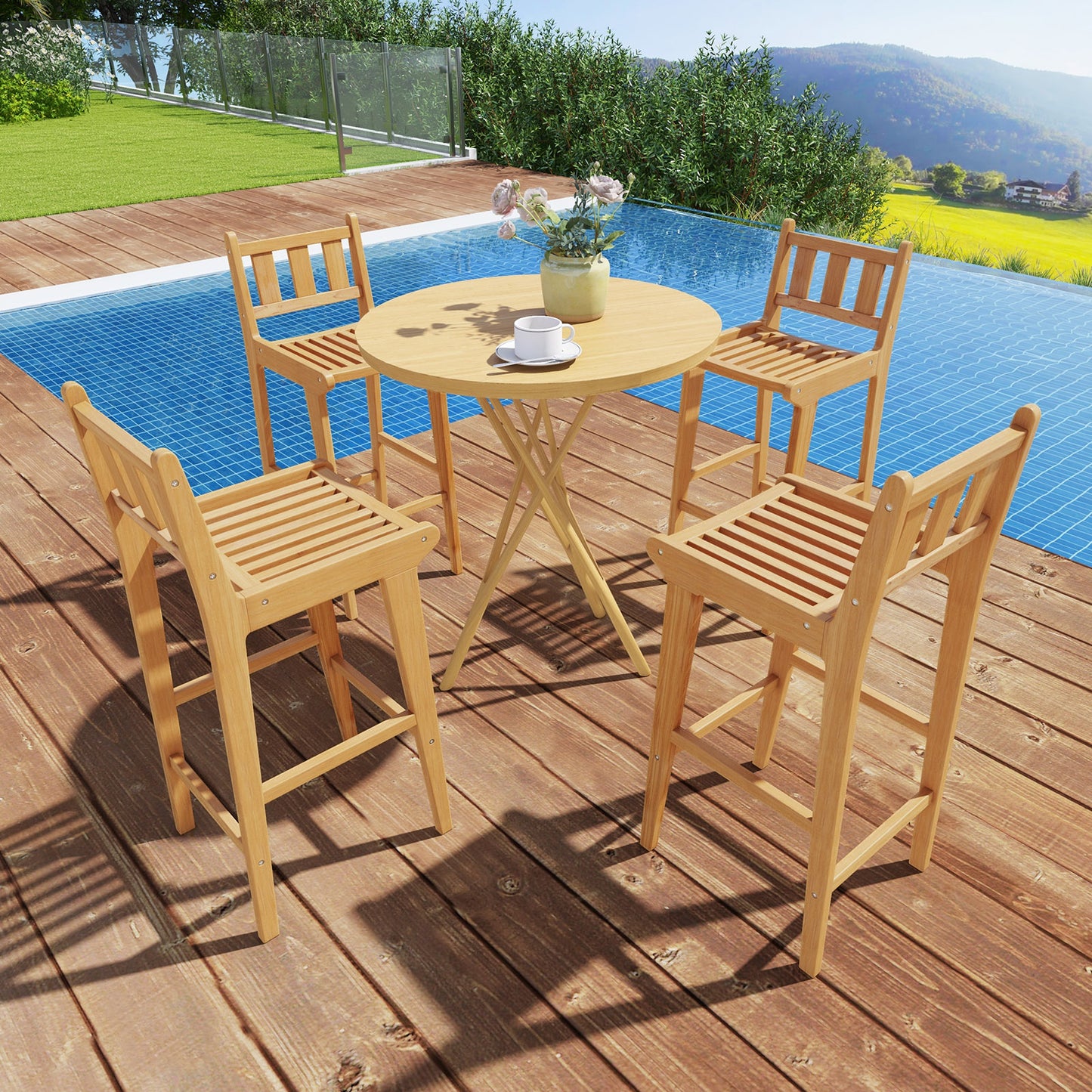 Teak Wood Bar Chair 30 Inch with Footrest and Backrest