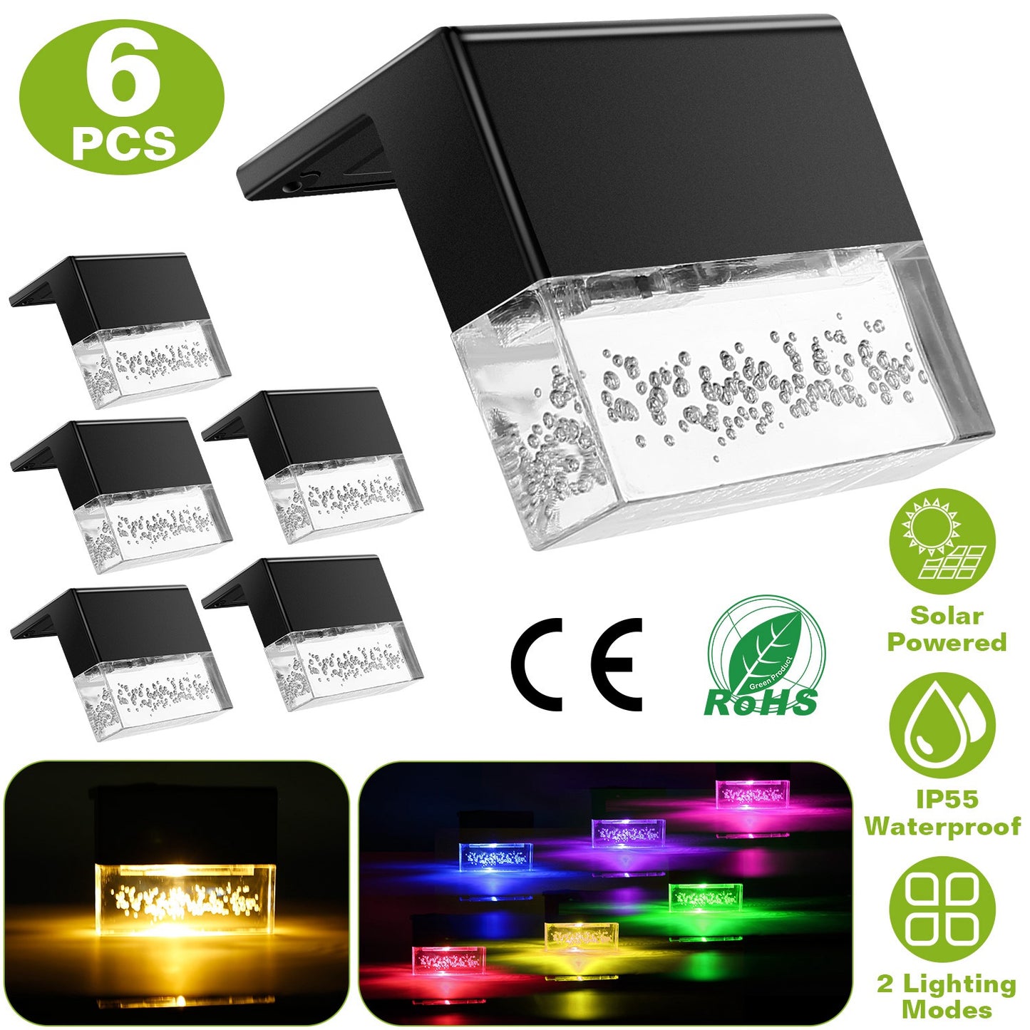 Solar Deck Lights 6-Pack with Acrylic Bubble Design