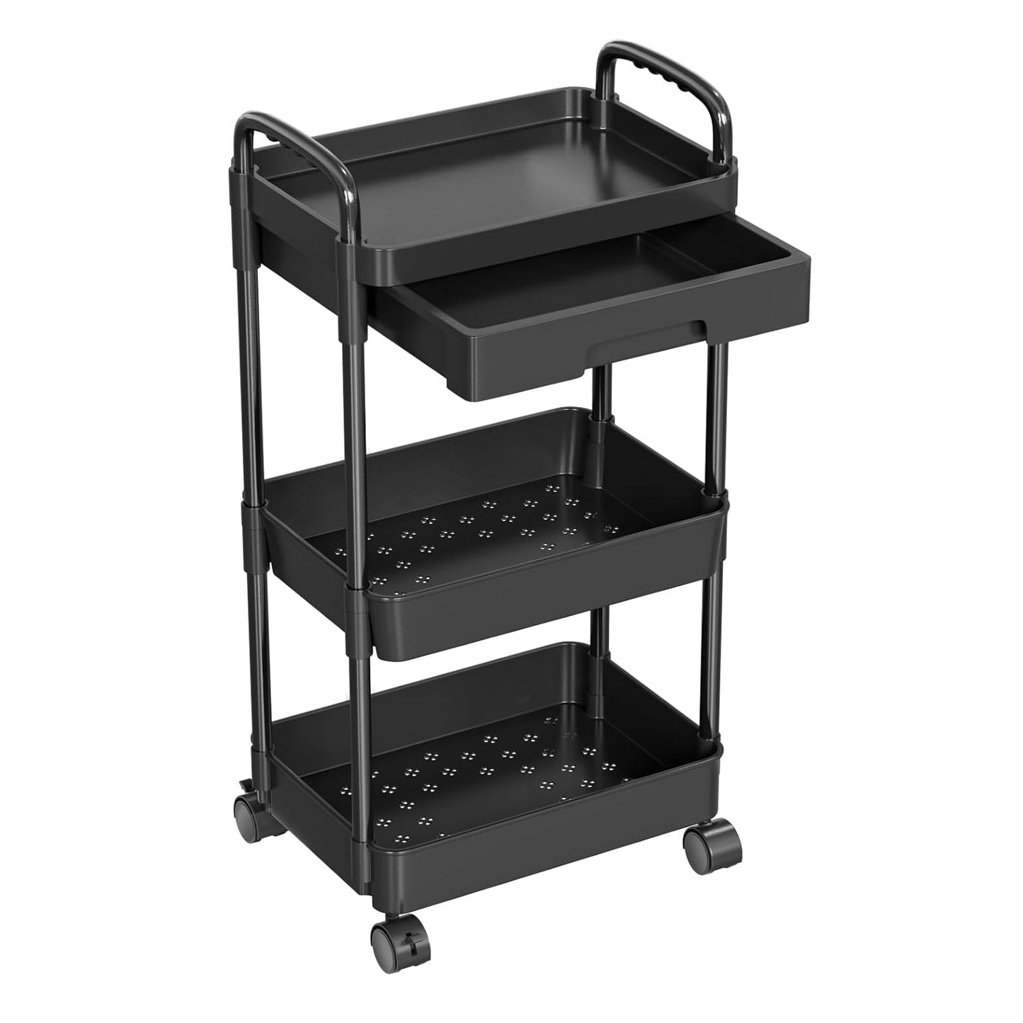 3-Tier Rolling Utility Cart with Drawer and Lockable Wheels