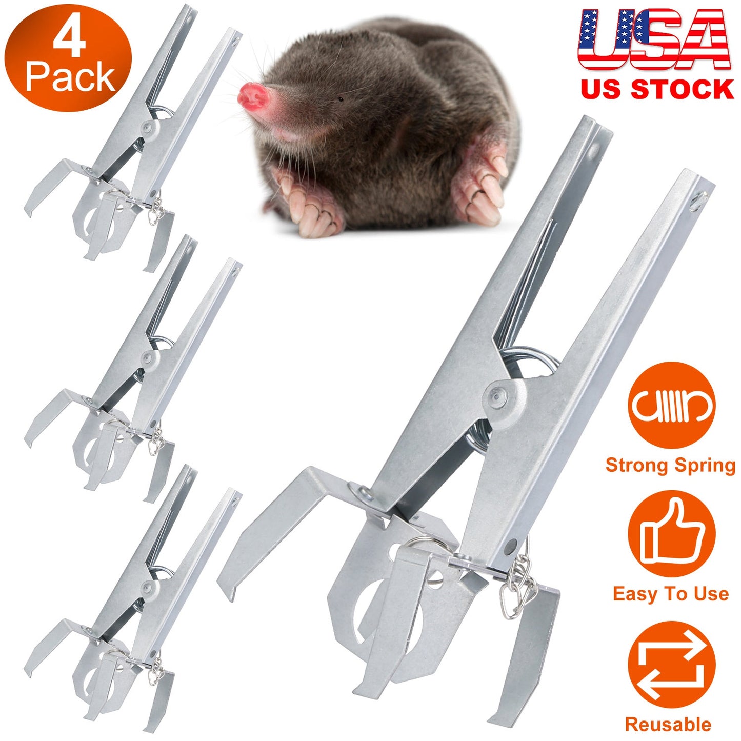 Reusable Mole Traps with Scissor Jaw - 4 Pack