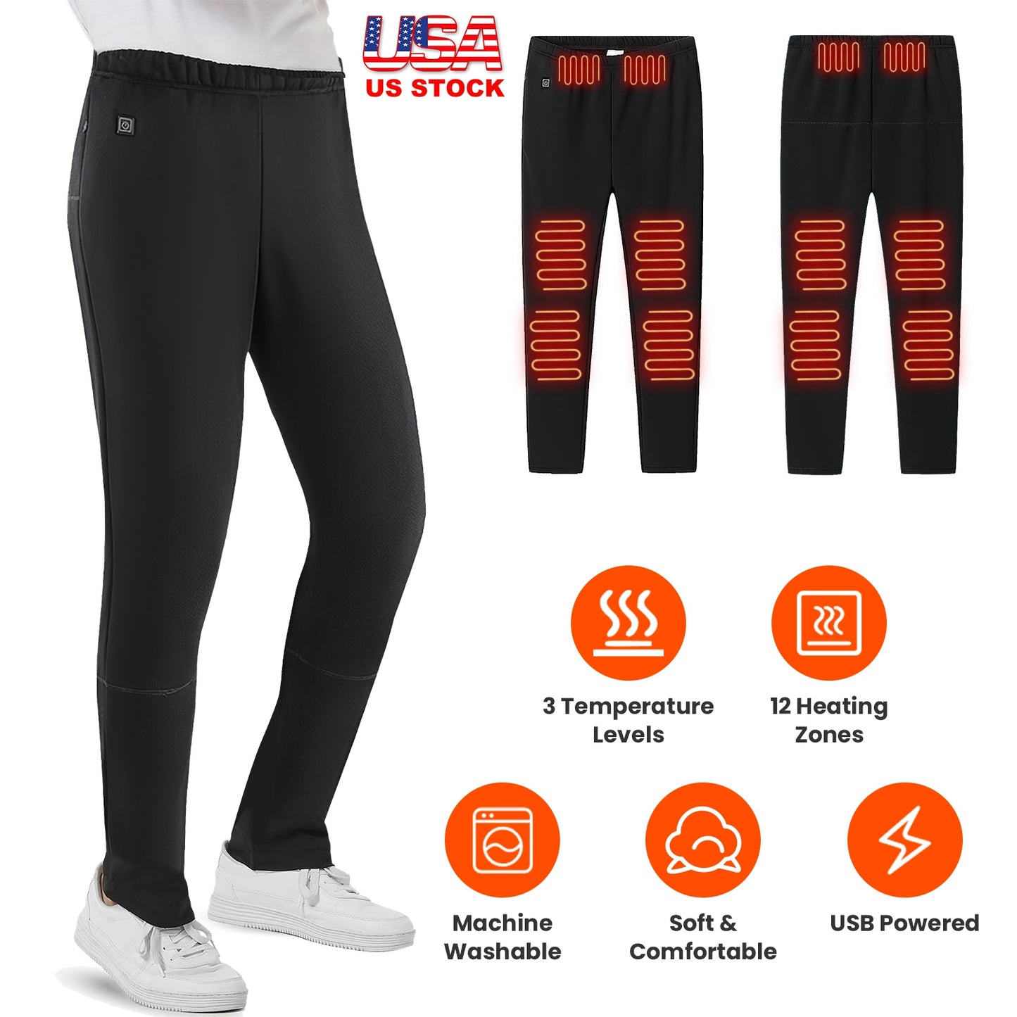 Heated Pants with 12 Heating Zones USB Powered