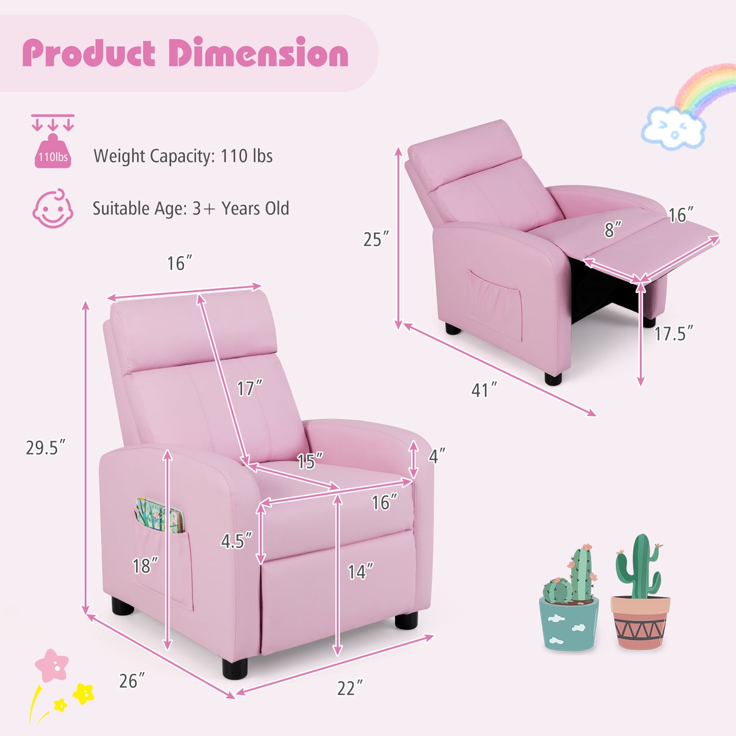 Kids Recliner Chair with Adjustable Backrest & Footrest