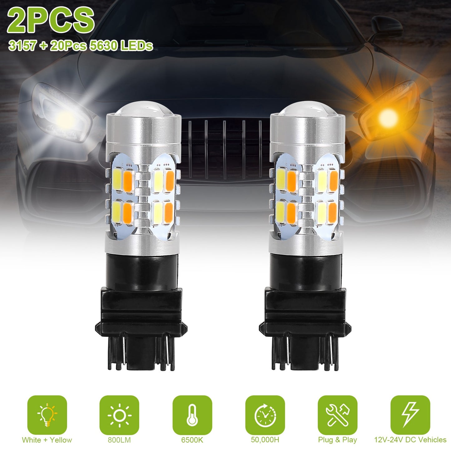 T25 3157 LED Turn Signal Bulbs with Load Resistors (2-Pack)