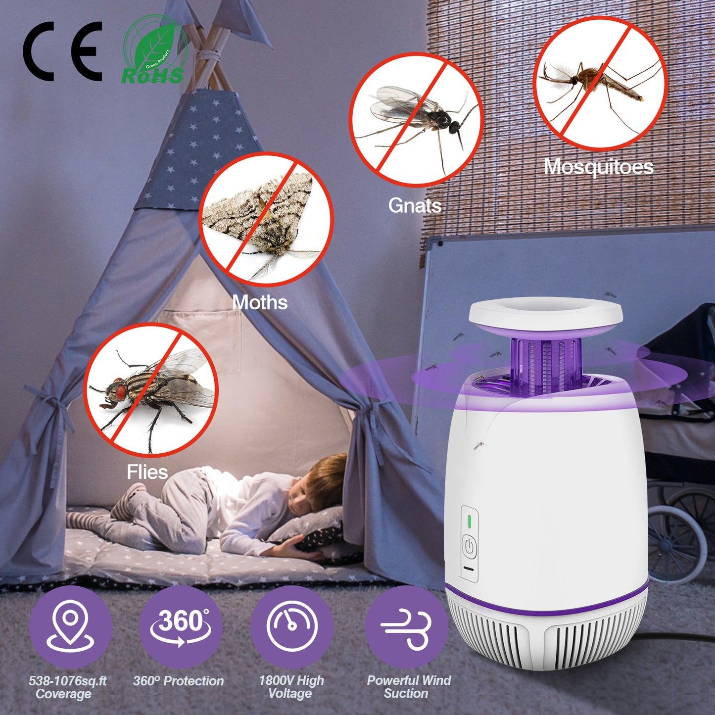 Electric Mosquito Zapper with 1076 Sq Ft Coverage