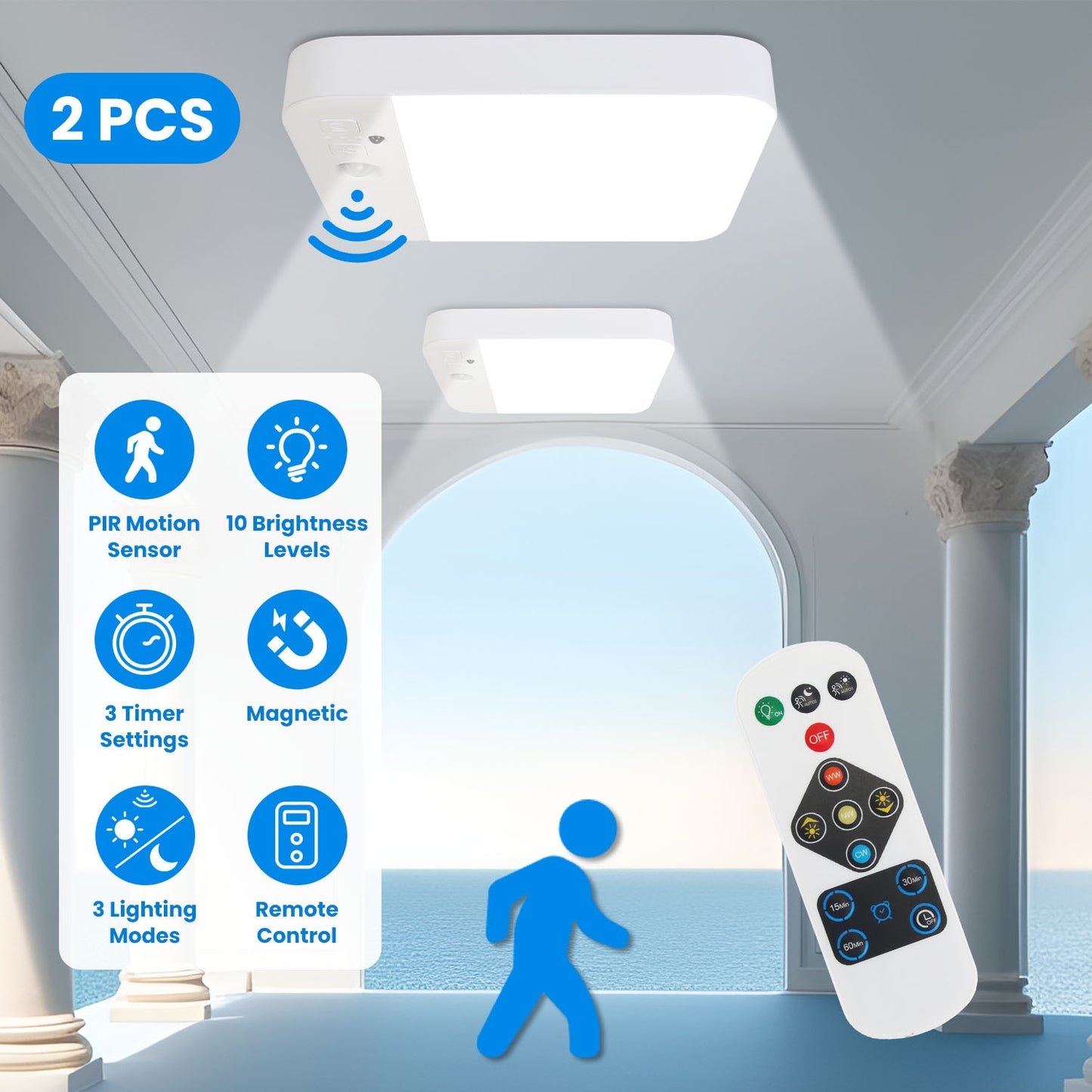 Motion Sensor Ceiling Light with Remote & Rechargeable Battery