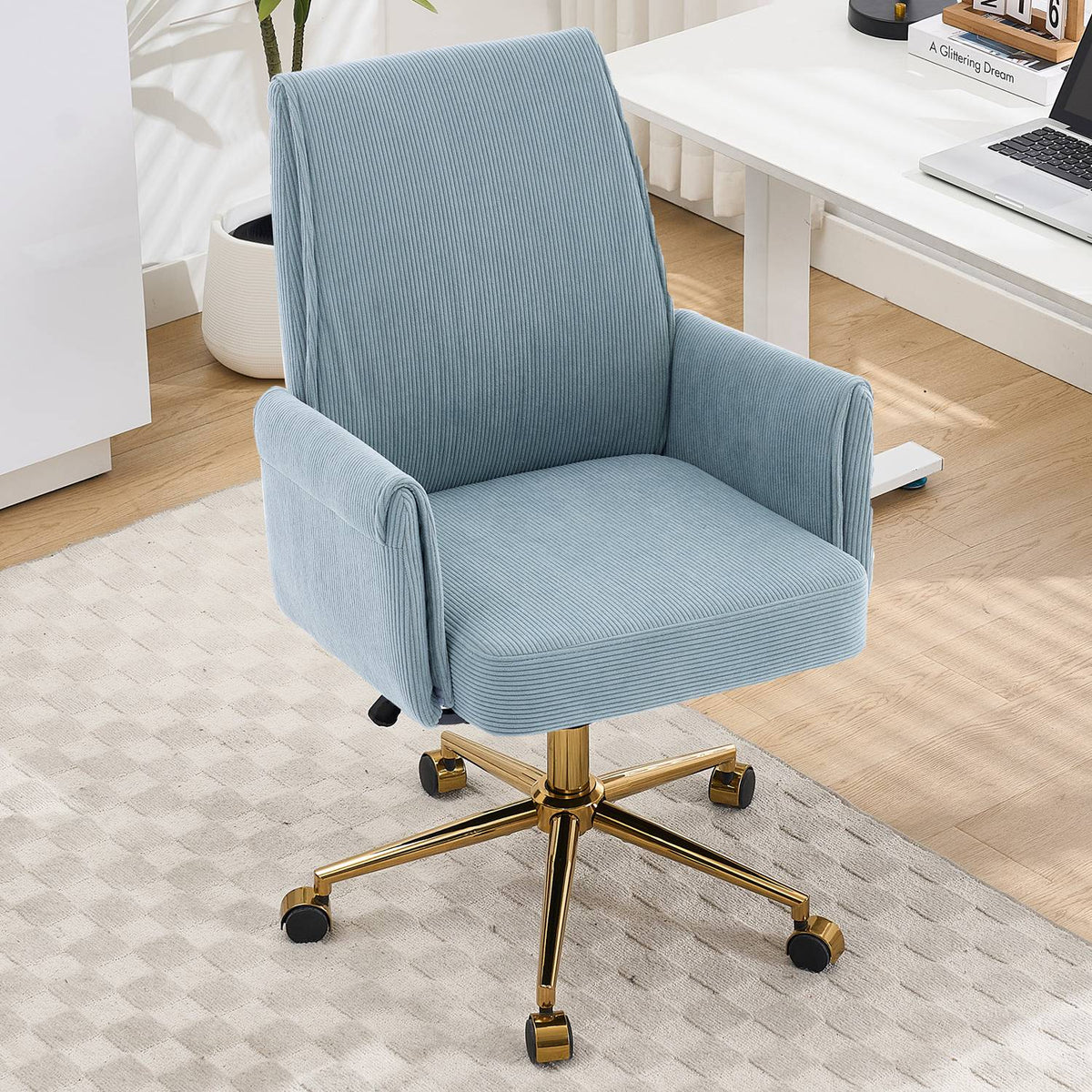 Mid-Back Velvet Office Chair with Memory Foam Cushion