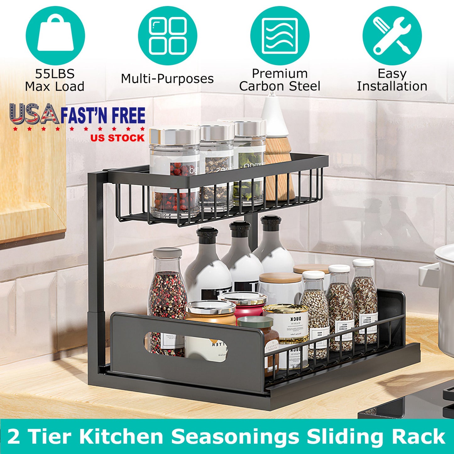 2-Tier Under Sink Organizer with Pull-Out Sliding Drawer