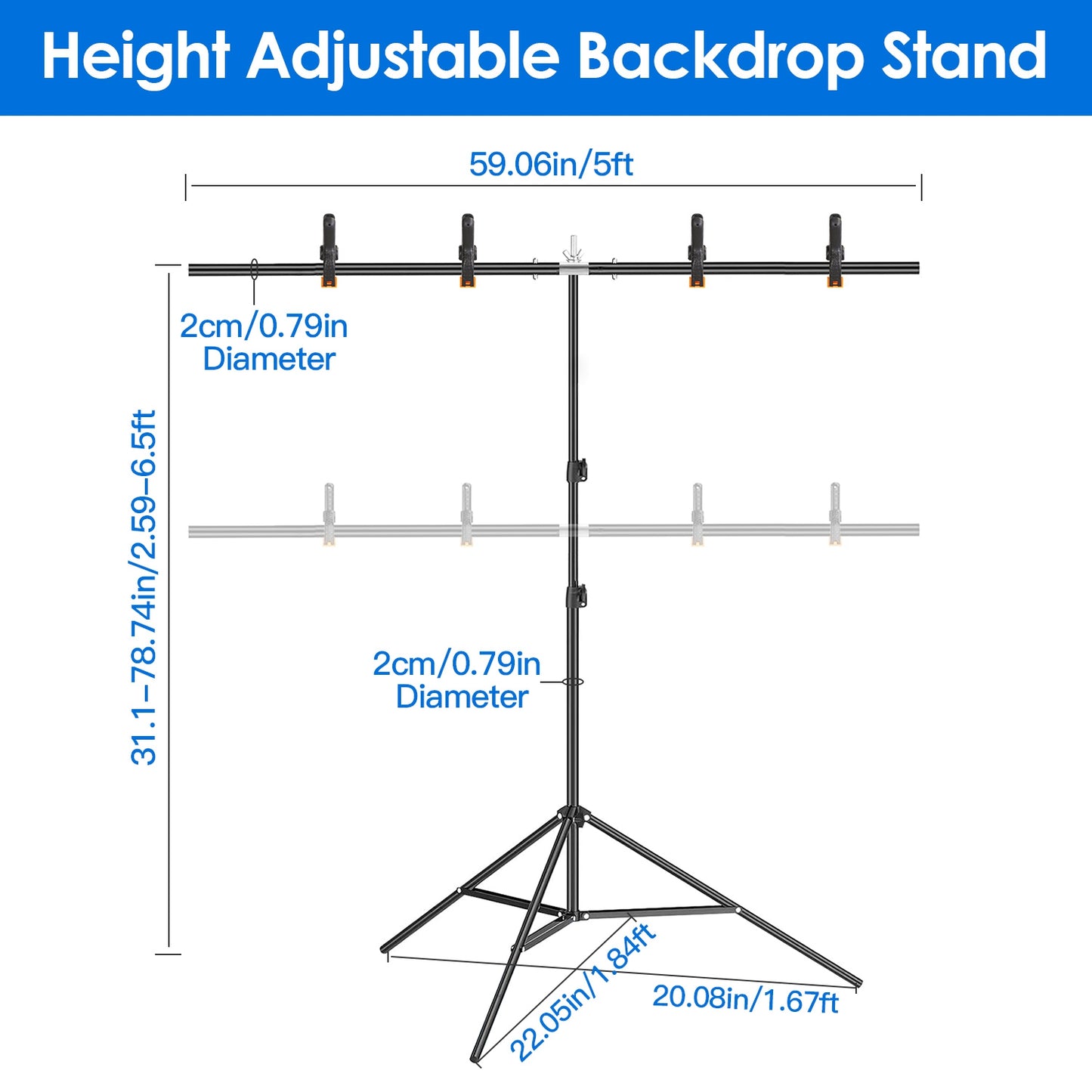 T-Shape Backdrop Stand 5x6.5ft Adjustable Photography Kit
