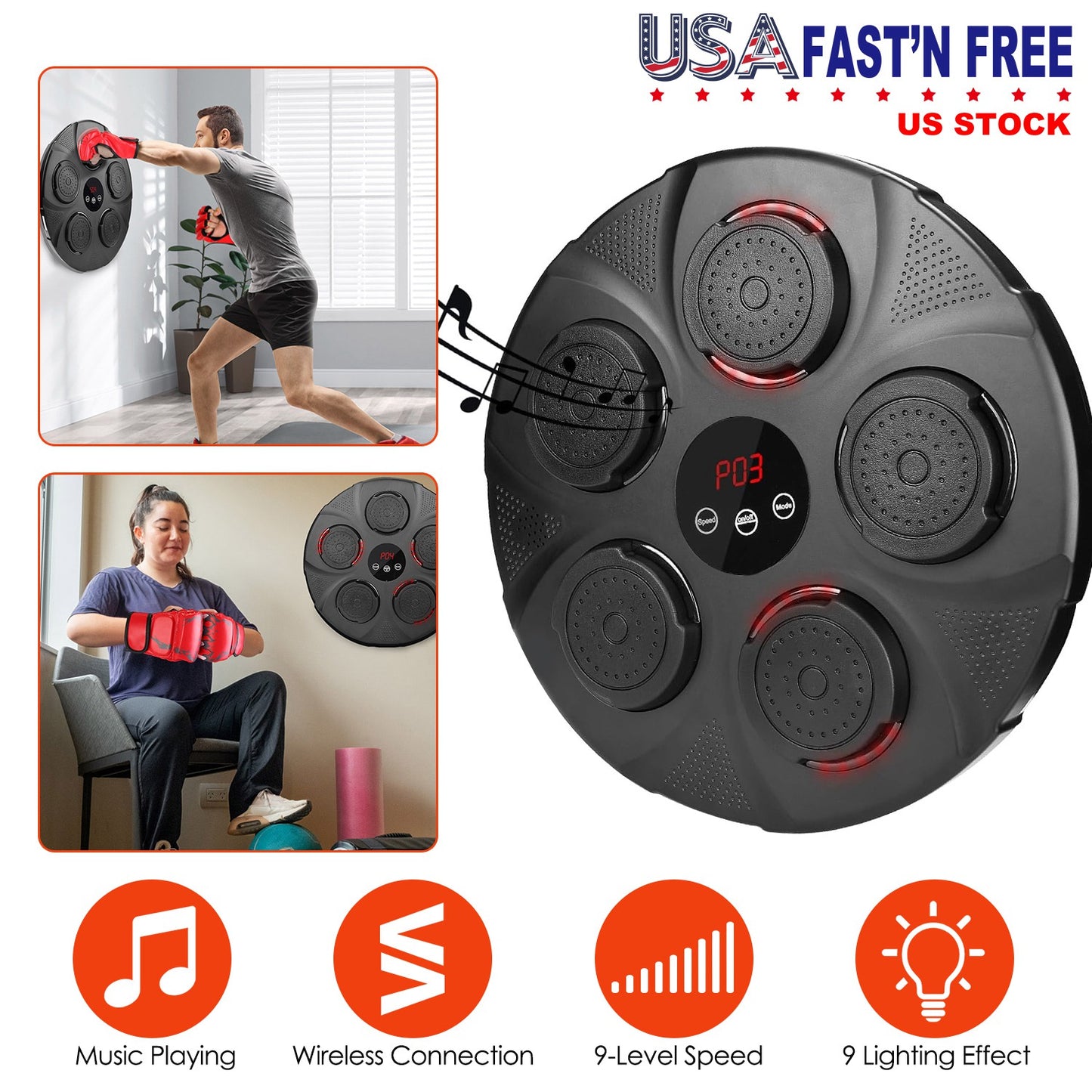 Music Boxing Machine with LED Lights and Bluetooth Speaker