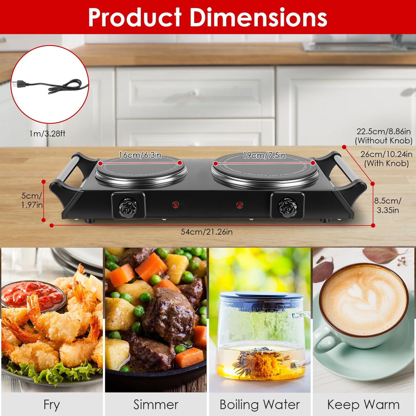 Electric Double Burner Hot Plate with Adjustable Temperature