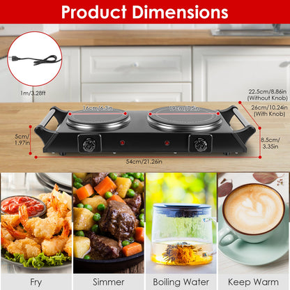 Electric Double Burner Hot Plate with Adjustable Temperature