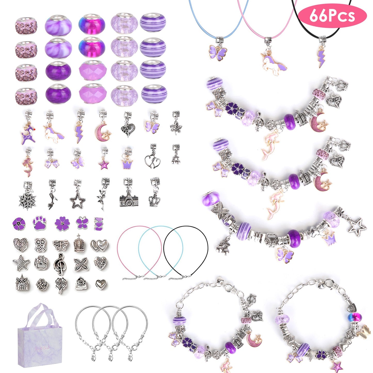 66-Piece Kids' DIY Charm Bracelet Kit