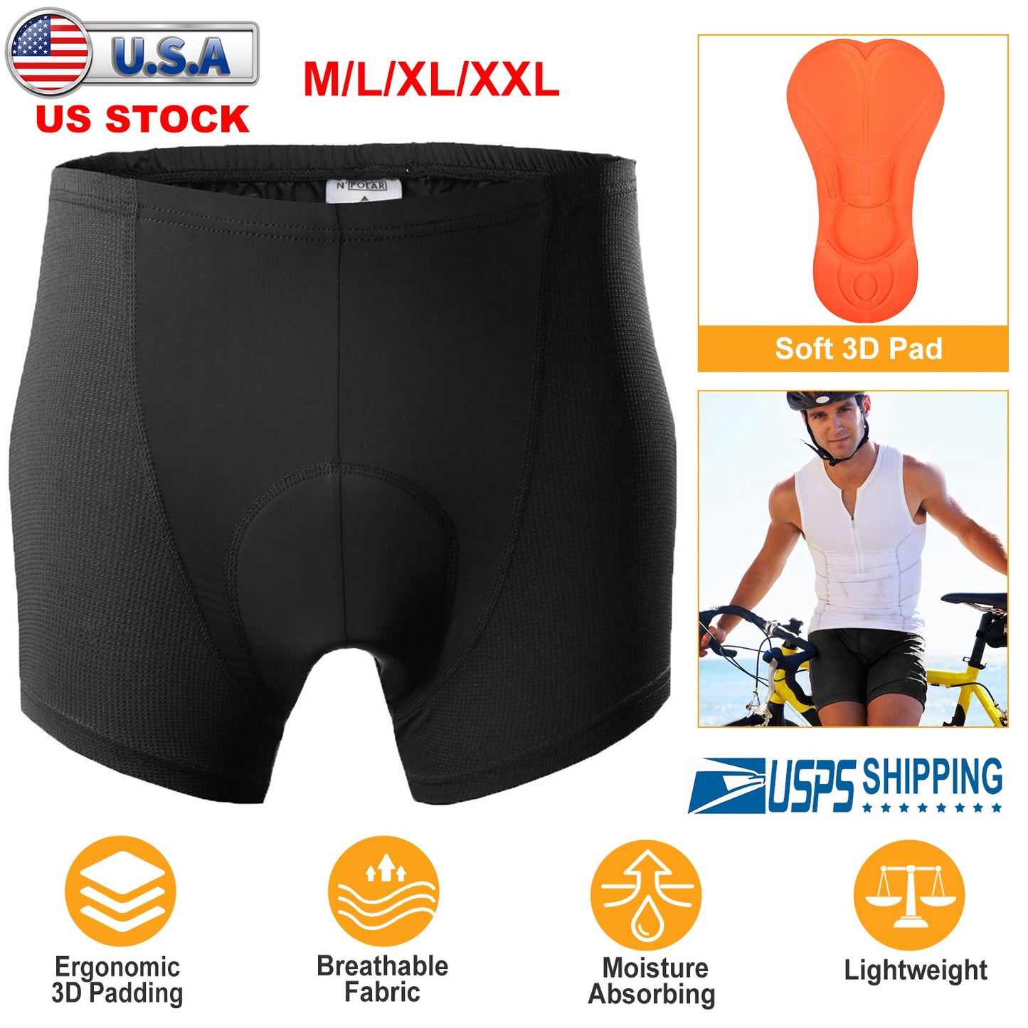 Men's 3D Padded Cycling Underwear Shorts with Moisture Wicking