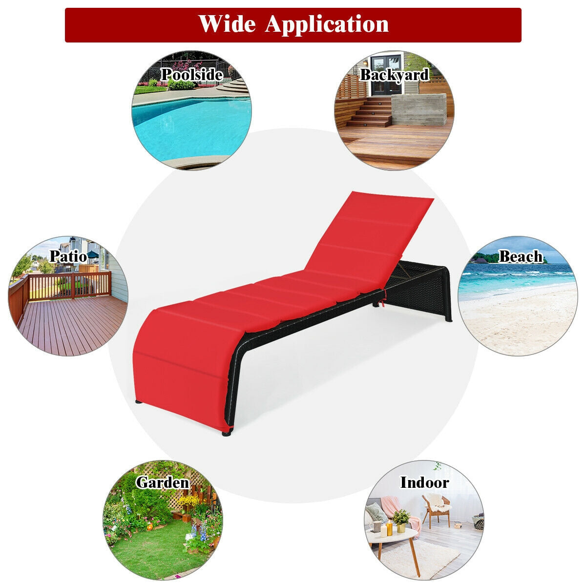 Adjustable Rattan Chaise Lounge Chair with Cushion