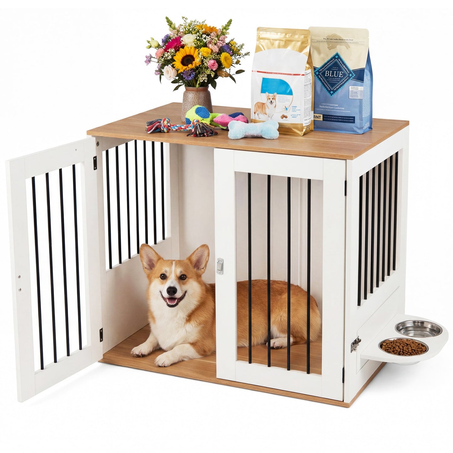 31.5” Dog Crate Furniture Wooden Dog Kennel with Double Lock Doors