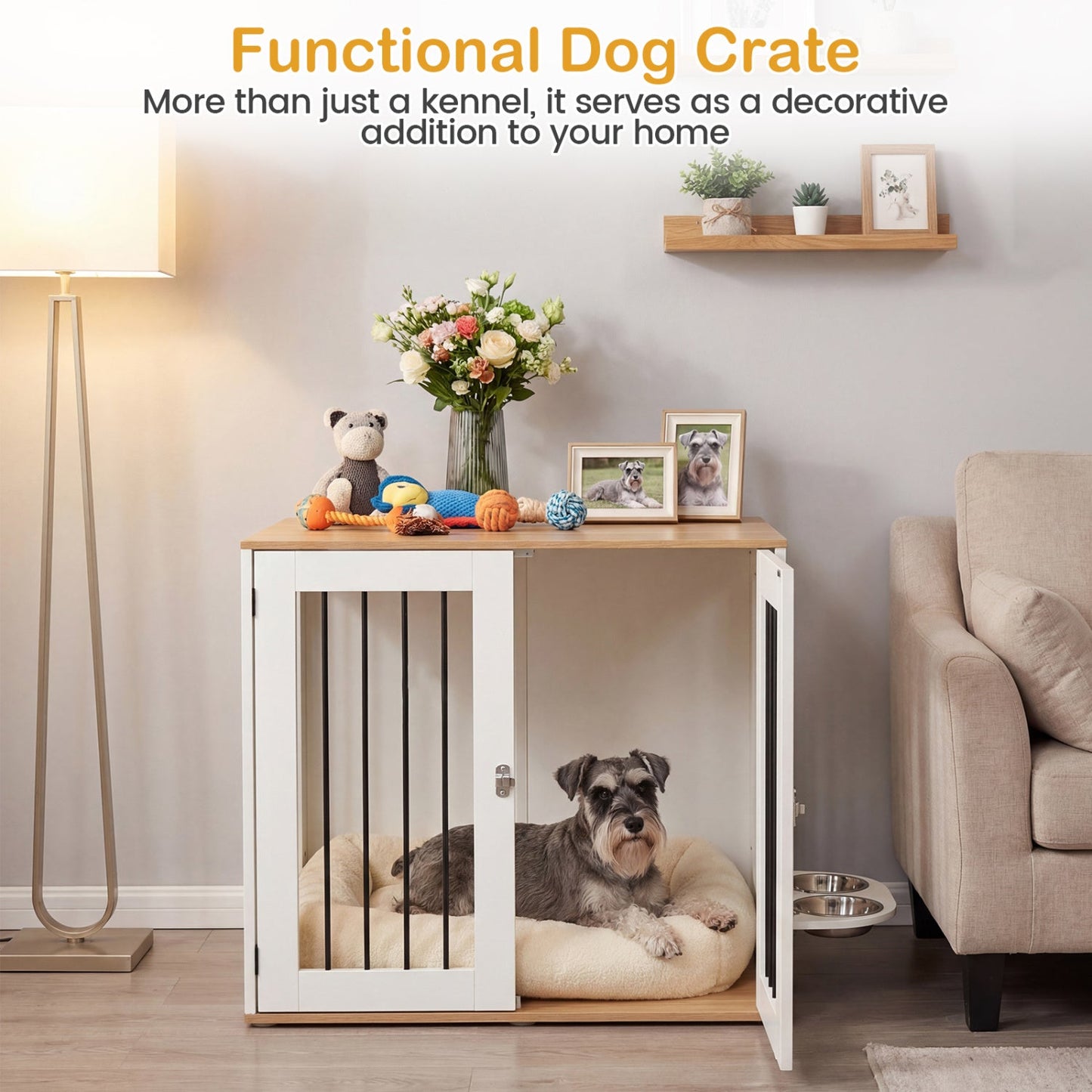 31.5” Dog Crate Furniture Wooden Dog Kennel with Double Lock Doors