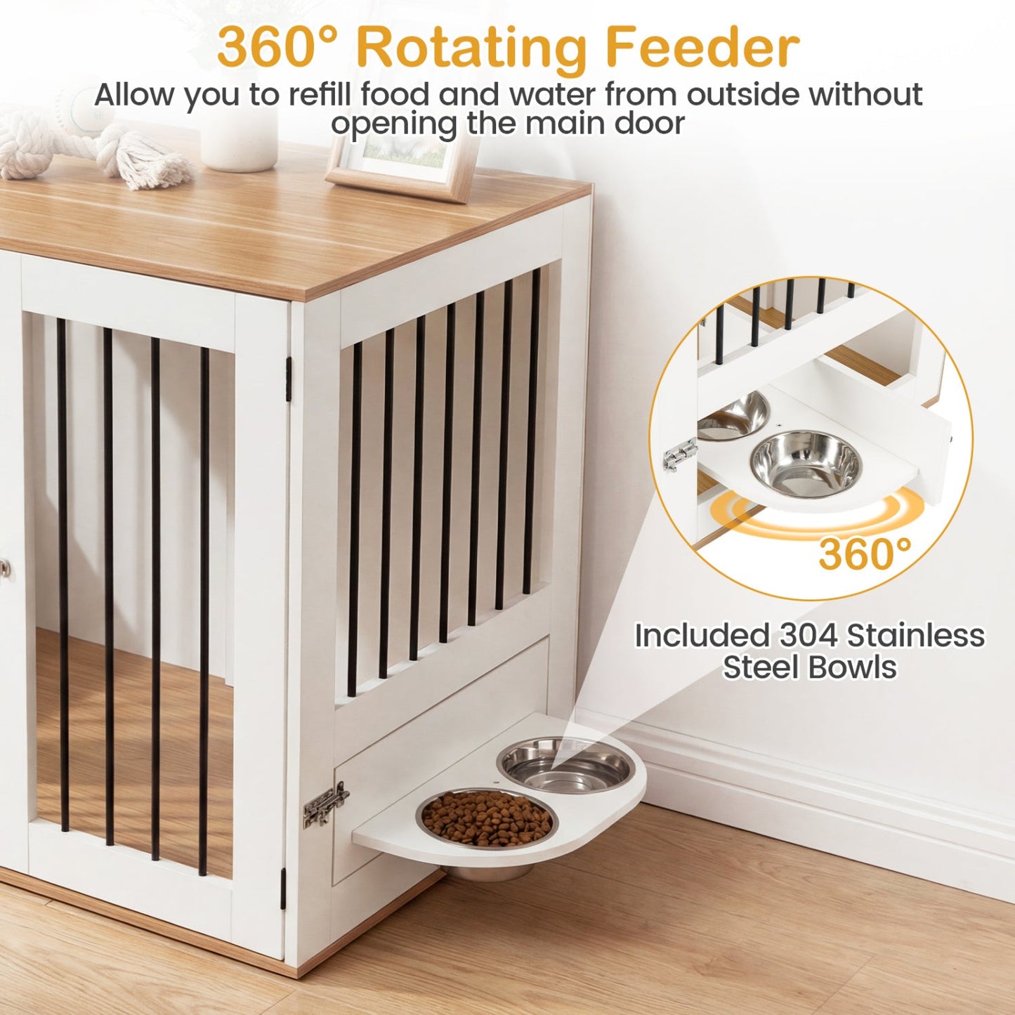 31.5” Dog Crate Furniture Wooden Dog Kennel with Double Lock Doors
