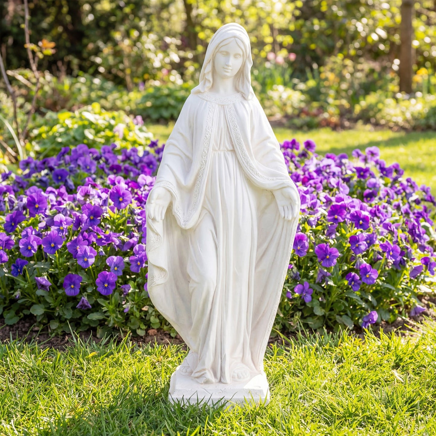 31.5 Inch Virgin Mary Statue with Aged Finish for Yard Patio