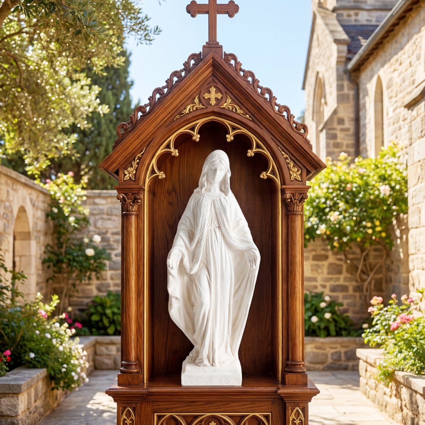 31.5 Inch Virgin Mary Statue with Aged Finish for Yard Patio