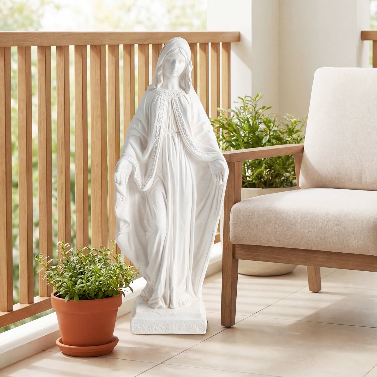 31.5 Inch Virgin Mary Statue with Aged Finish for Yard Patio