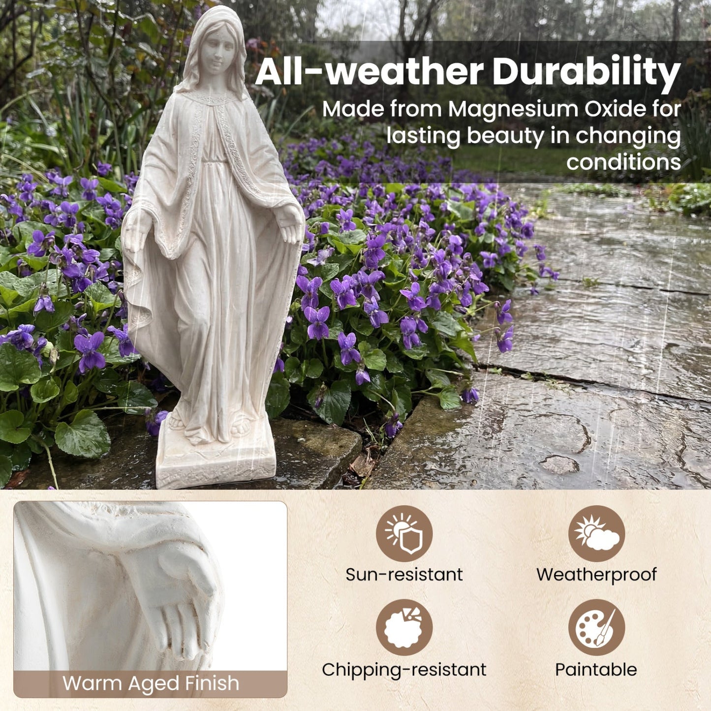 31.5 Inch Virgin Mary Statue with Aged Finish for Yard Patio
