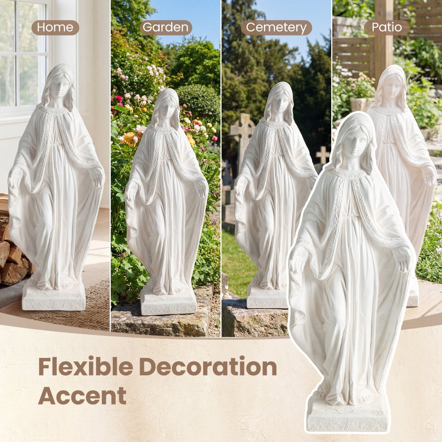 31.5 Inch Virgin Mary Statue with Aged Finish for Yard Patio