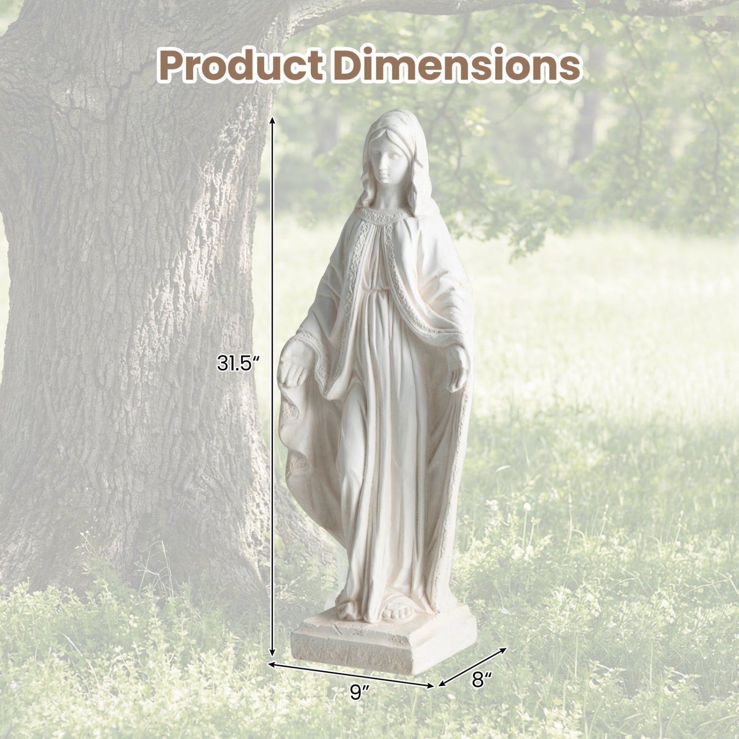31.5 Inch Virgin Mary Statue with Aged Finish for Yard Patio