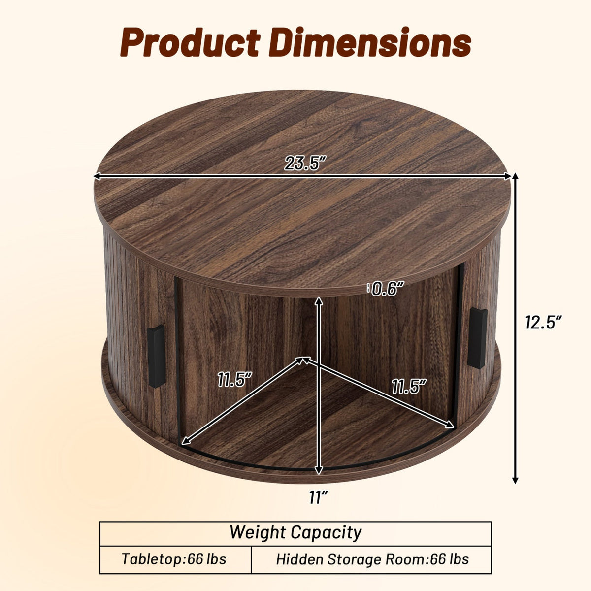Round Coffee Table with Sliding Tambour Door Storage