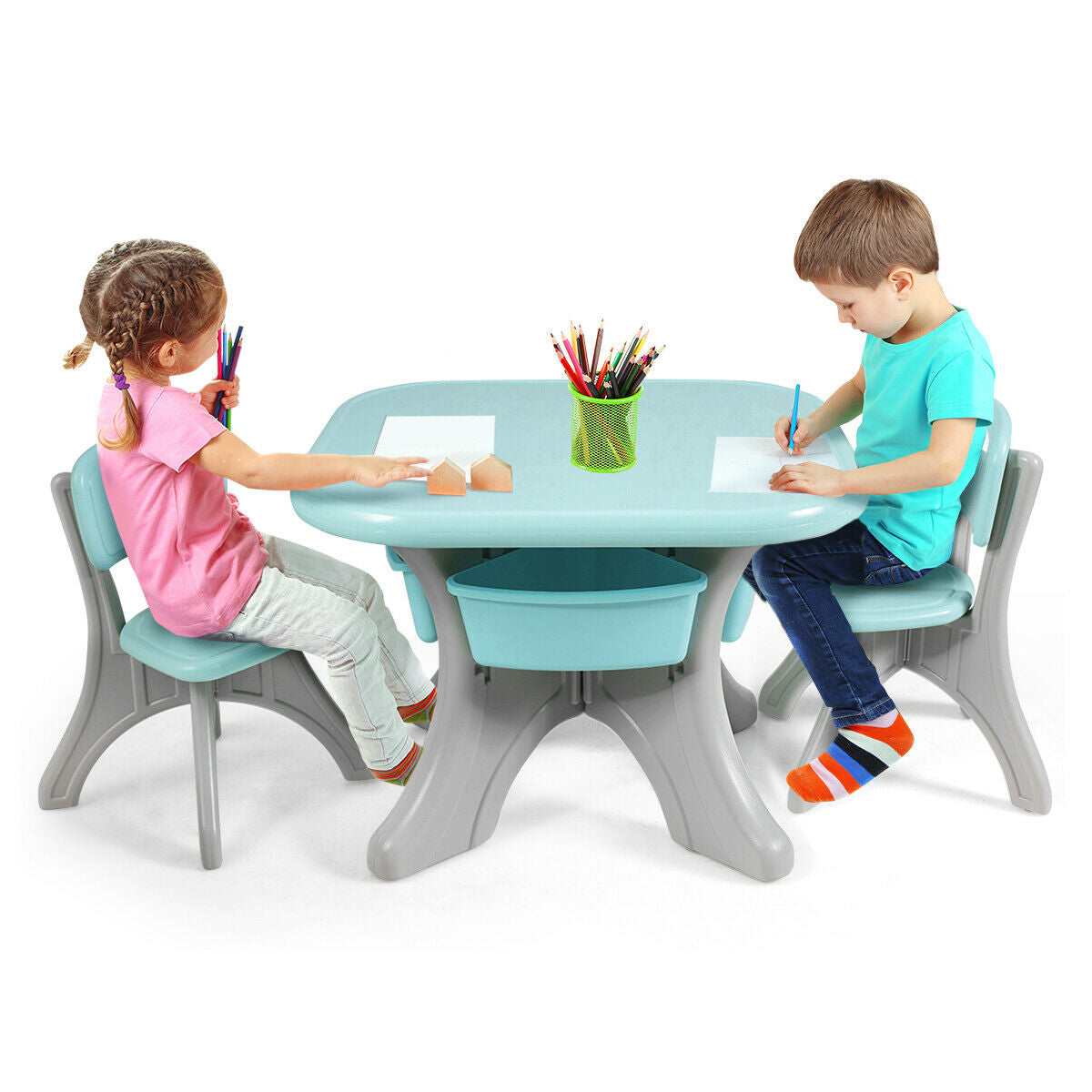 Kids Table and Chair Set with Storage Drawers - 3 Piece