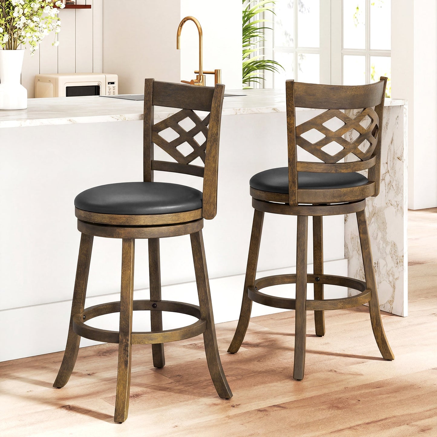26 Inch Counter Height Bar Stools Set of 2 with Rubber Wood Frame