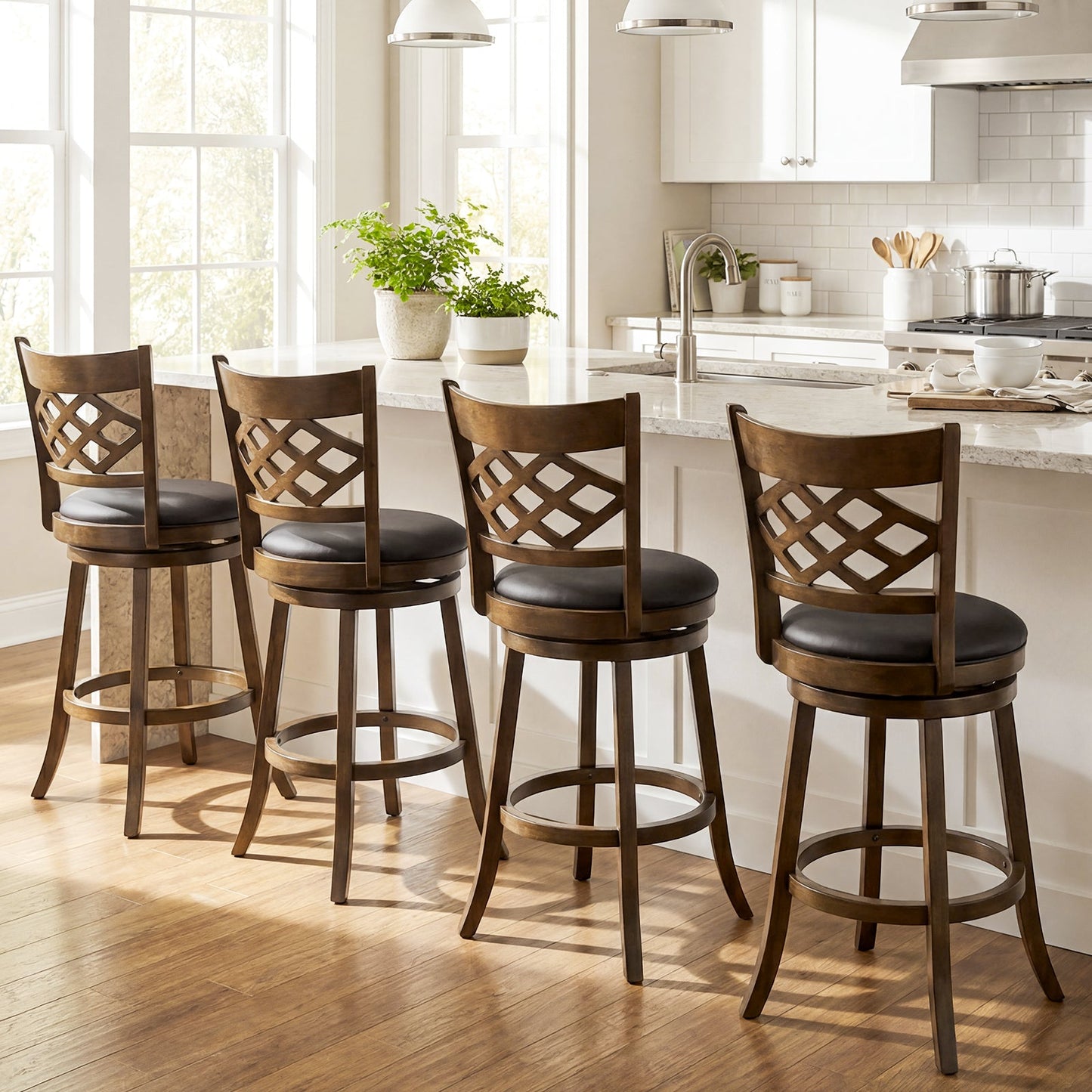 26 Inch Counter Height Bar Stools Set of 2 with Rubber Wood Frame