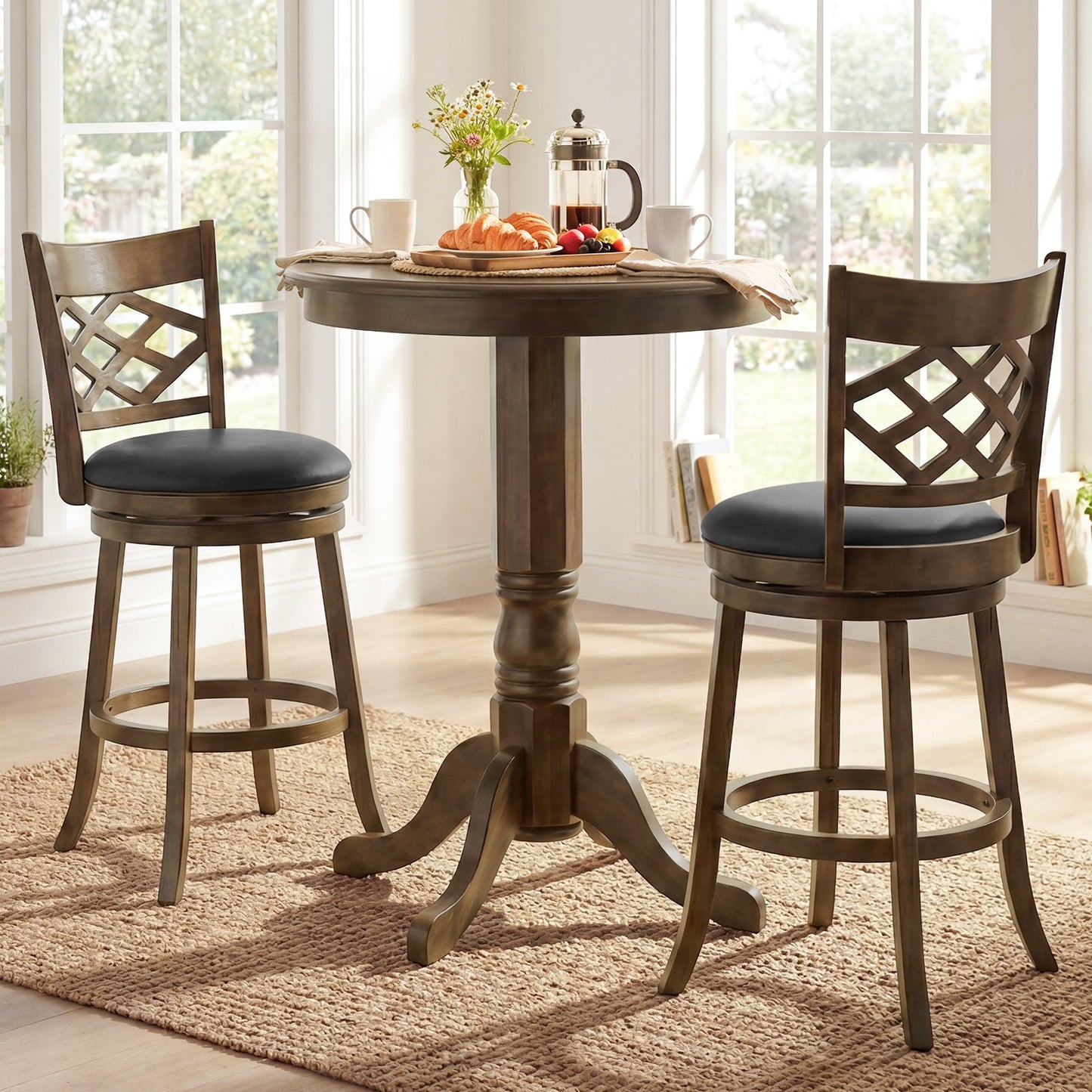 26 Inch Counter Height Bar Stools Set of 2 with Rubber Wood Frame