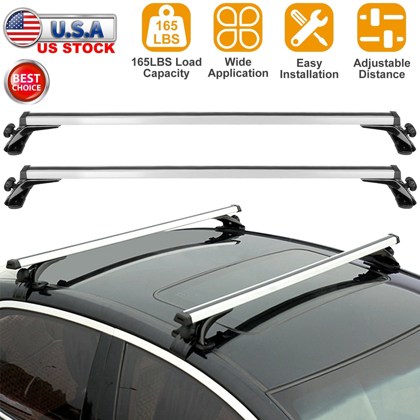 47.24in Universal Top Roof Rack Cross Bar Cargo Carrier Aluminum Crossbar Rack w/ 165LBS Capacity Fit for Most Vehicle Wagon Car Without Roof Side Rai