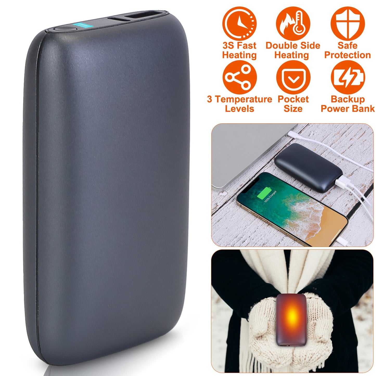 Rechargeable Hand Warmer 10000mAh with Power Bank Function