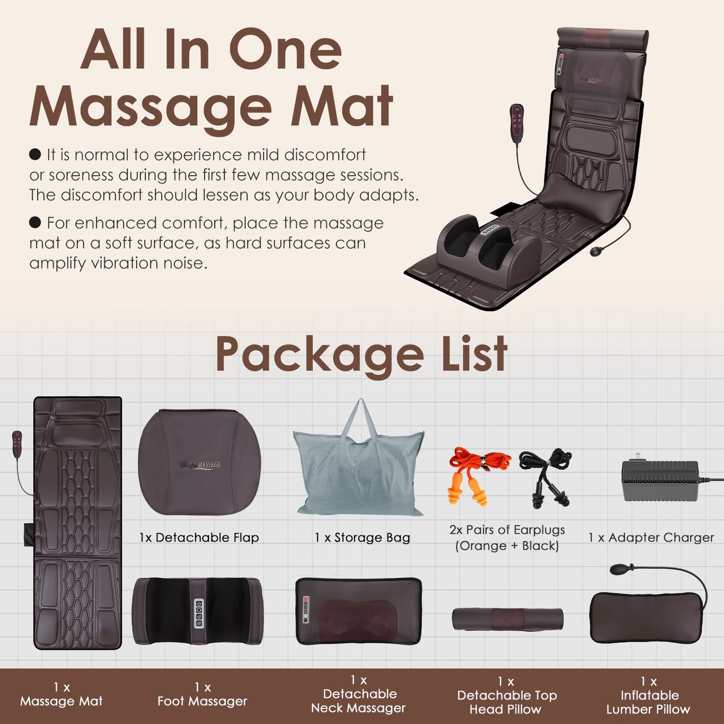 Full Body Massage Mat with Heat and Shiatsu Neck & Foot Massagers