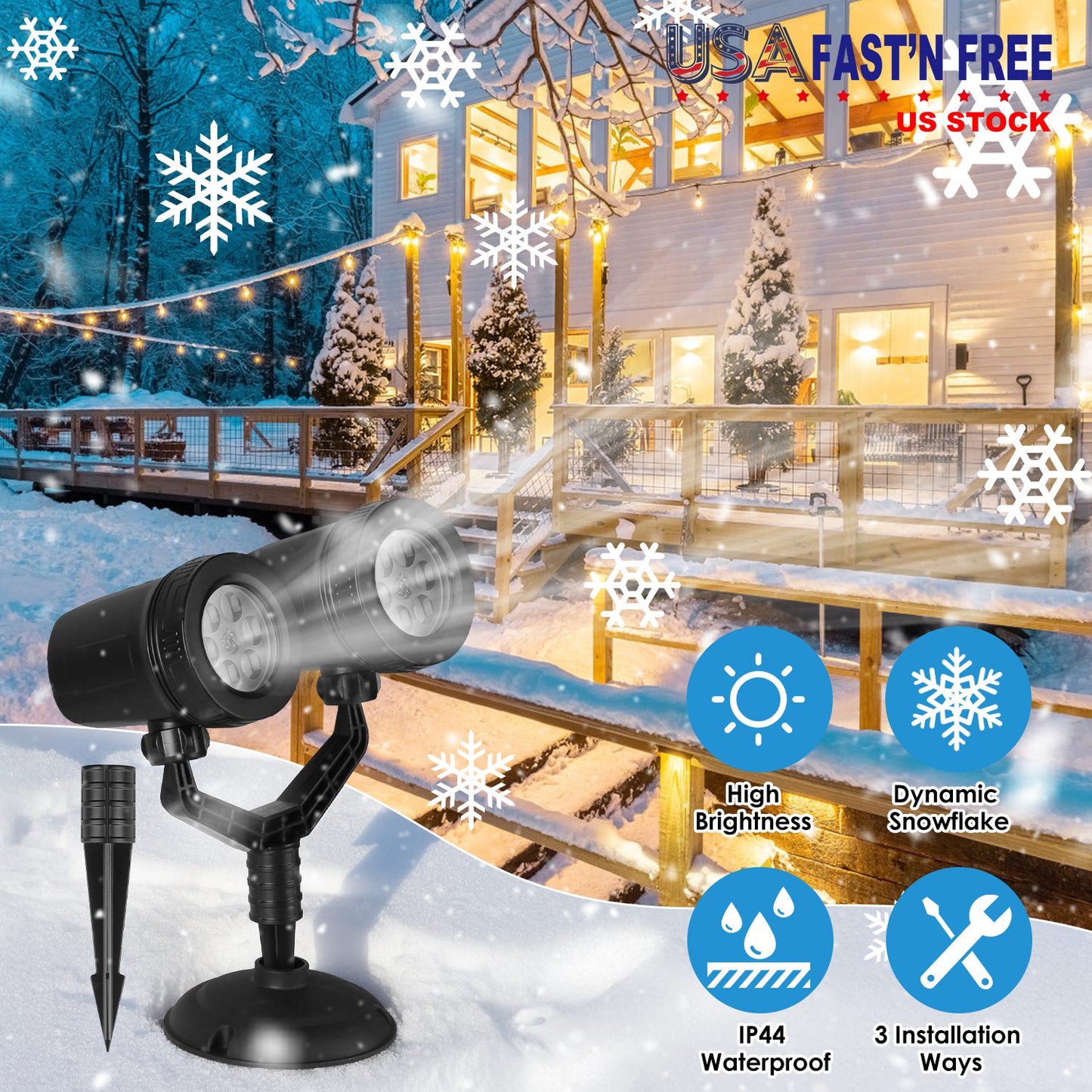 Snowflake Projector Light Dual-Head LED Stake Outdoor Waterproof