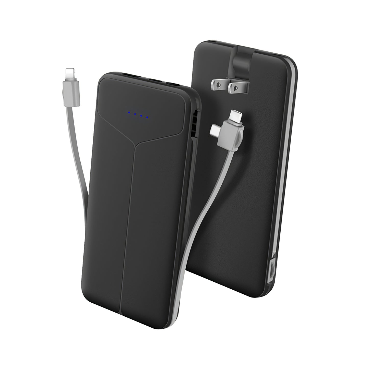 10000mAh Power Bank with Built-In Cables & US Plug